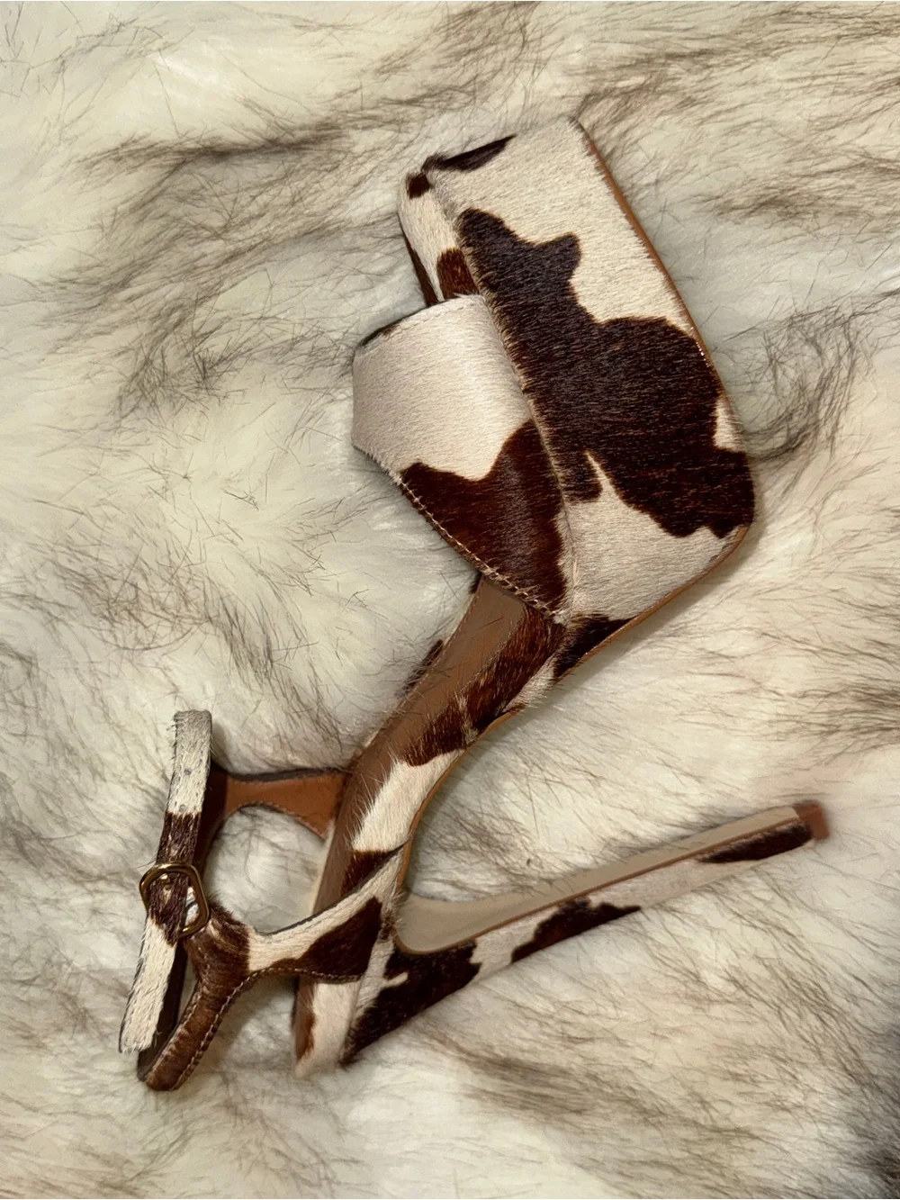 Steve Madden Brown and White Cowhide Platform Heels